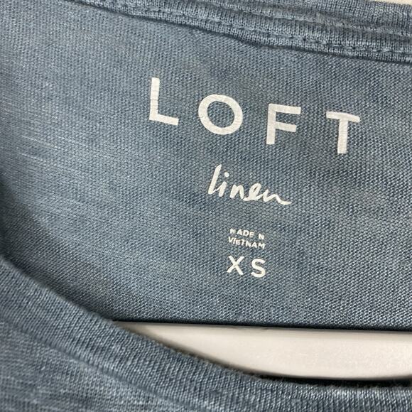 Ann Taylor LOFT Size XS 100% Linen Short Sleeve T-Shirt Tee Top Blue - Picture 3 of 4